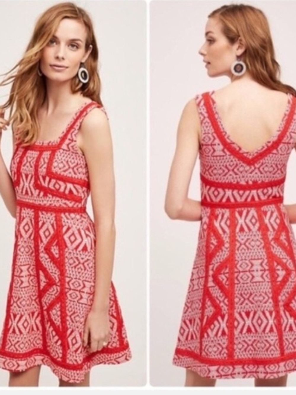Maeve Anthropology Red and white geometric patterned dress